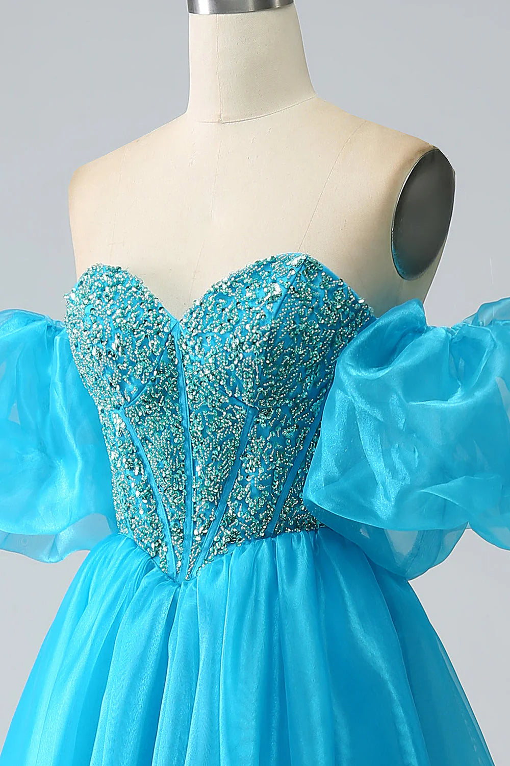 Amzcw Blue Ball-Gown Sweetheart Beaded Corset Prom Dress with Detachable Sleeves prom dresses shops