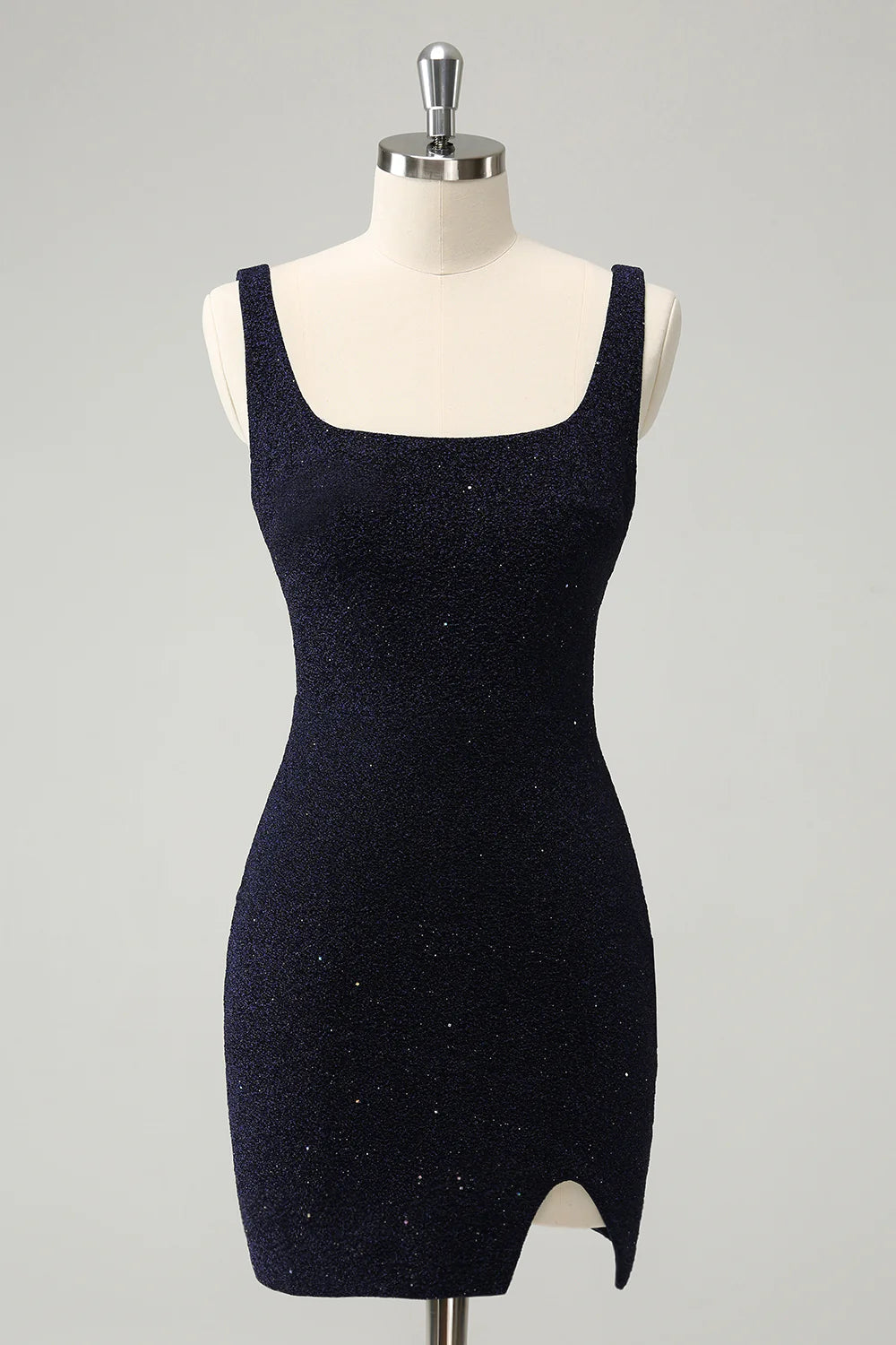 Amzcw Chic Dark Blue Bodycon Square Neck Short Homecoming Dress with Slit