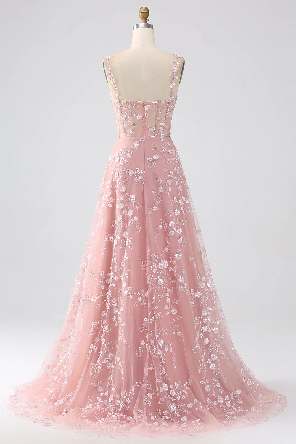 Vestido de fiesta largo Amzcw con escote en A, tirantes finos, lentejuelas brillantes y corsé con abertura