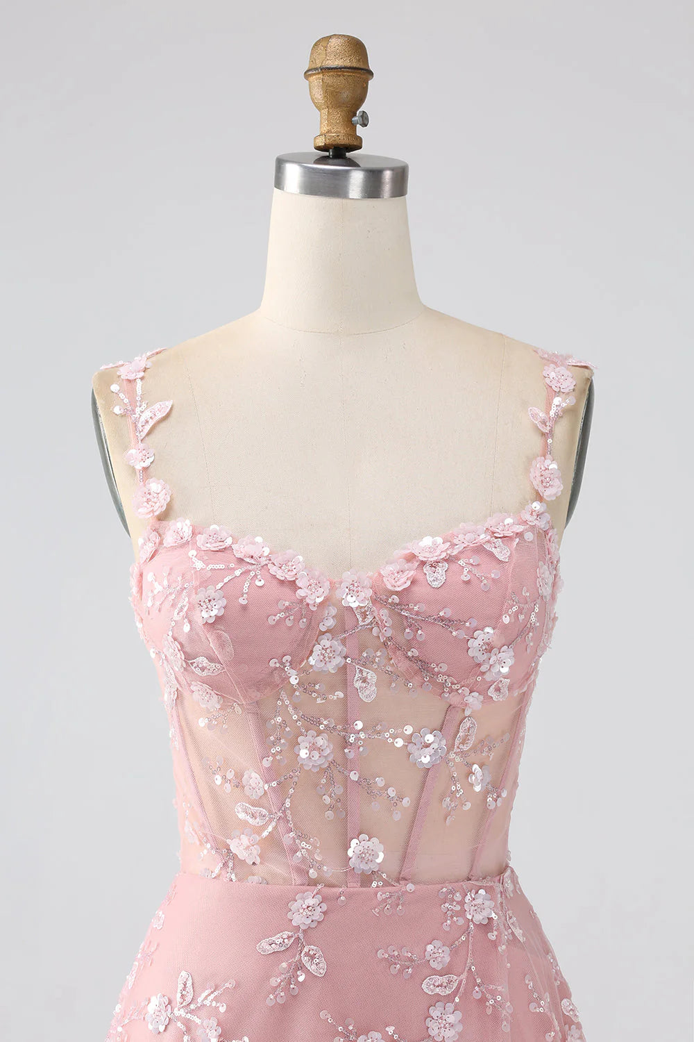 Vestido de fiesta largo Amzcw con escote en A, tirantes finos, lentejuelas brillantes y corsé con abertura