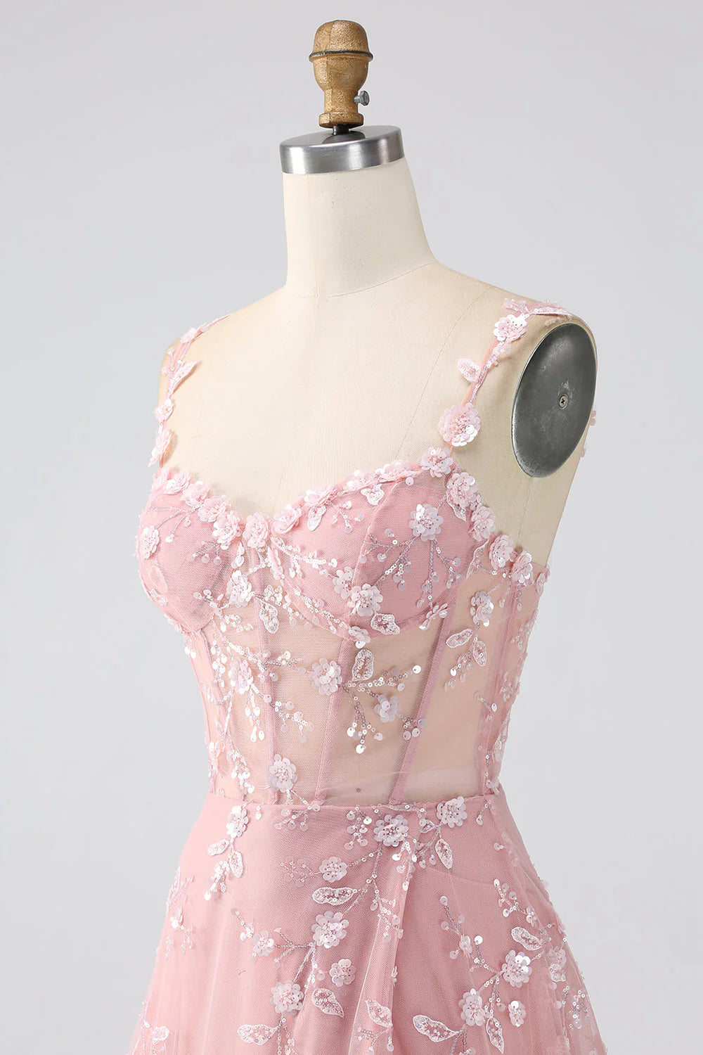Vestido de fiesta largo Amzcw con escote en A, tirantes finos, lentejuelas brillantes y corsé con abertura
