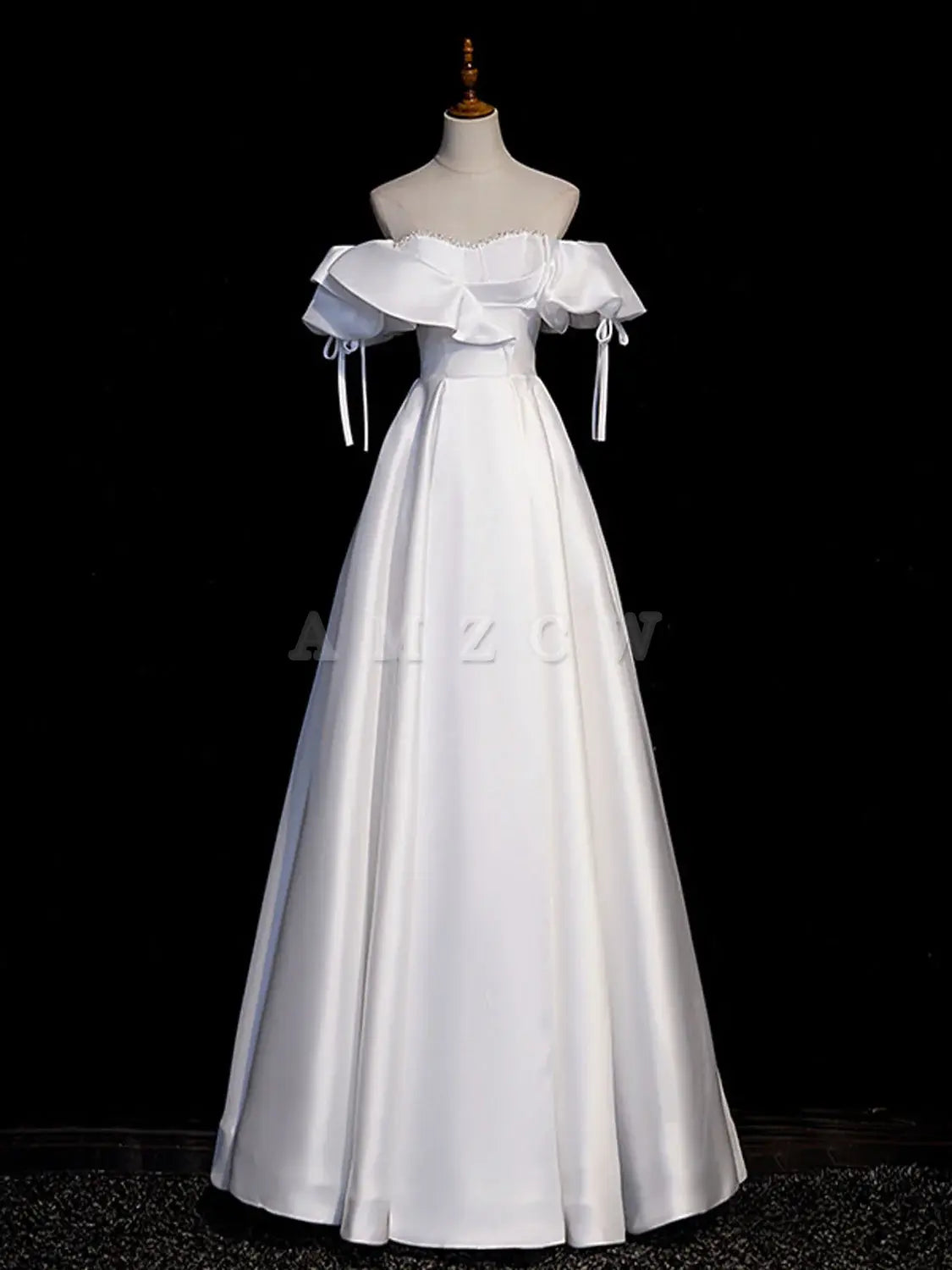 Vestidos de fiesta largos de satén blanco de corte A de Amzcw, vestidos de noche blancos, vestido de fiesta en tienda