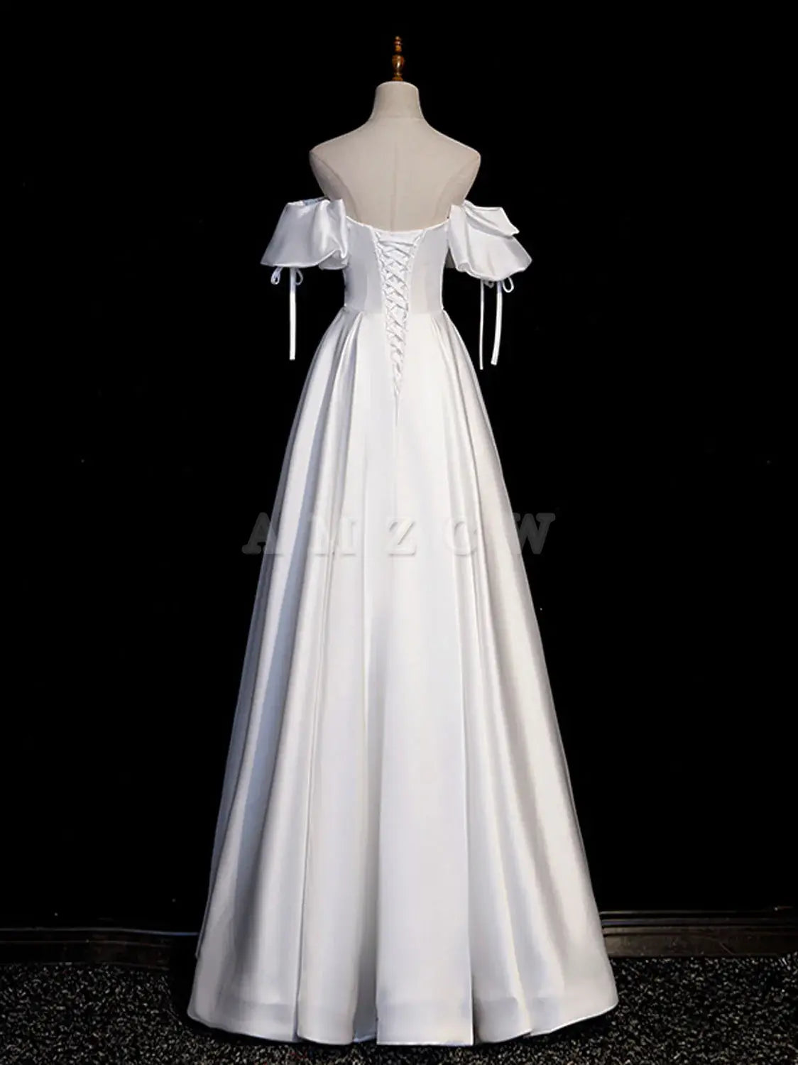 Vestidos de fiesta largos de satén blanco de corte A de Amzcw, vestidos de noche blancos, vestido de fiesta en tienda