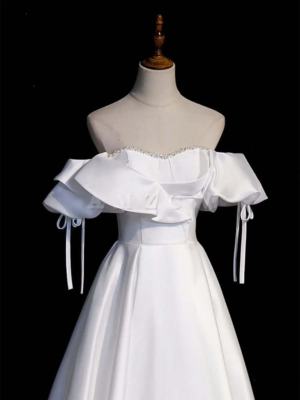 Vestidos de fiesta largos de satén blanco de corte A de Amzcw, vestidos de noche blancos, vestido de fiesta en tienda