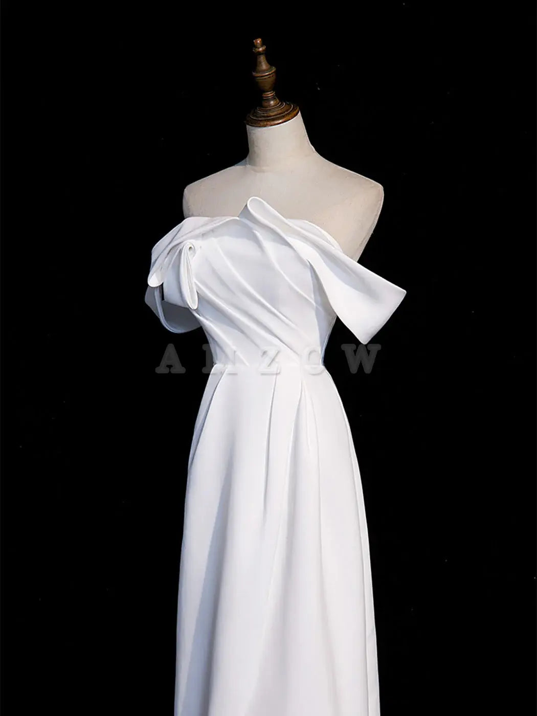 Vestido de fiesta largo de satén blanco con hombros descubiertos de Amzcw, vestido formal largo blanco, vestido de fiesta en tienda