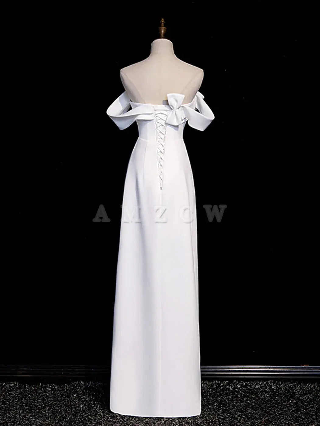 Vestido de fiesta largo de satén blanco con hombros descubiertos de Amzcw, vestido formal largo blanco, vestido de fiesta en tienda