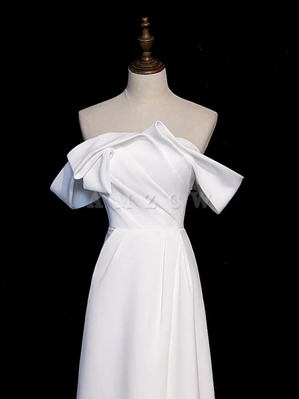 Vestido de fiesta largo de satén blanco con hombros descubiertos de Amzcw, vestido formal largo blanco, vestido de fiesta en tienda