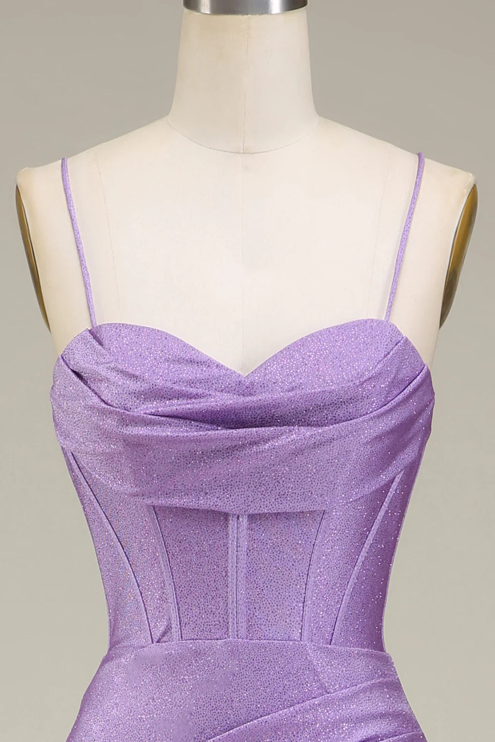 Amzcw Lilac Mermaid Spaghetti Straps Satin Corset Prom Dress with Slit prom dresses with long sleeves