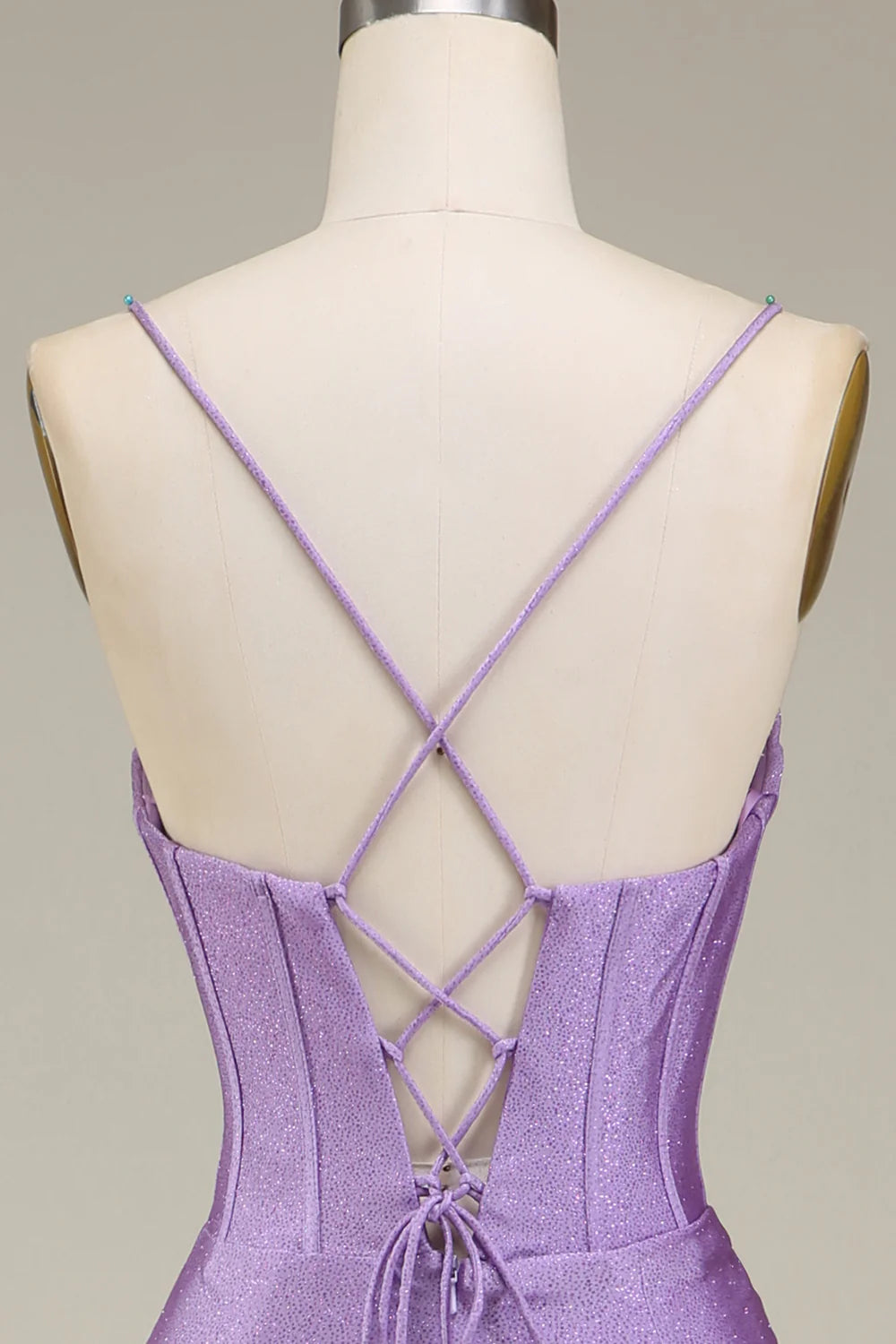 Amzcw Lilac Mermaid Spaghetti Straps Satin Corset Prom Dress with Slit prom dresses with long sleeves
