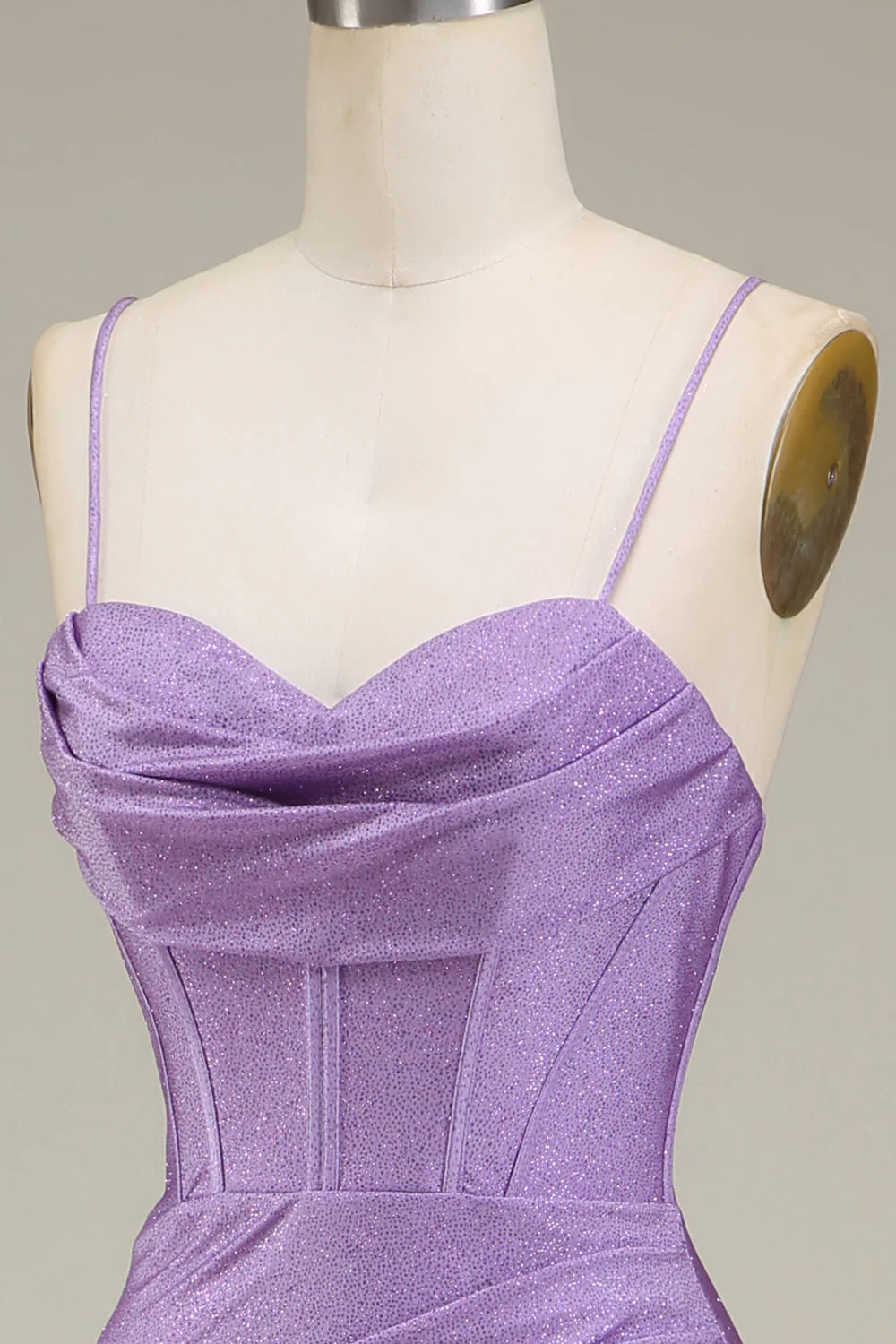 Amzcw Lilac Mermaid Spaghetti Straps Satin Corset Prom Dress with Slit prom dresses with long sleeves