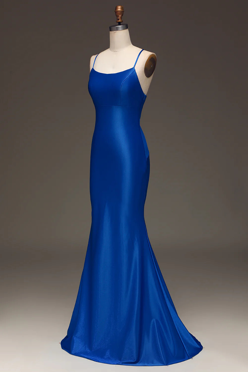 Amzcw Simple Royal Blue Satin Mermaid Long Prom Dress