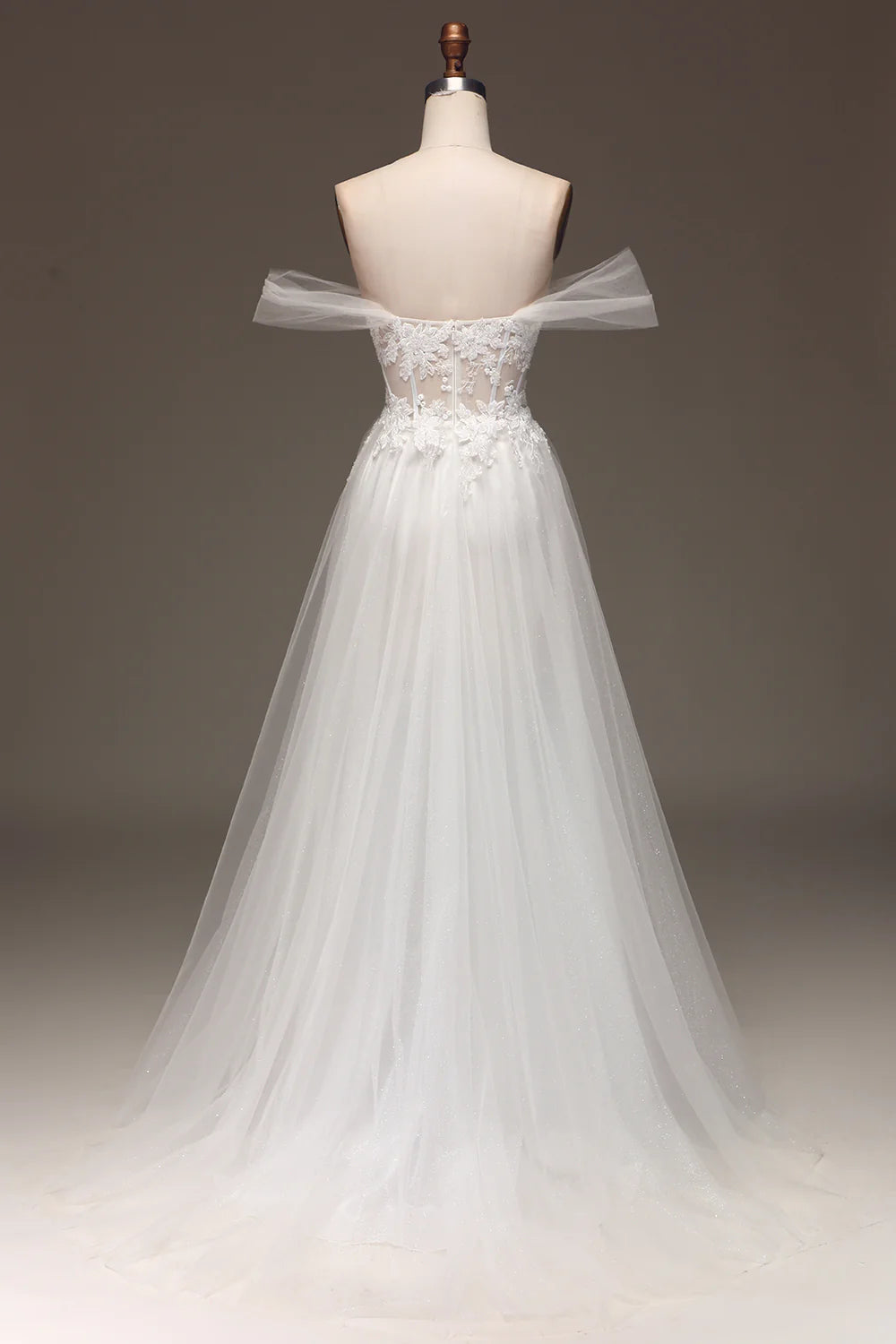 Amzcw White Off the Shoulder A Line Corset Wedding Dress with Appliques