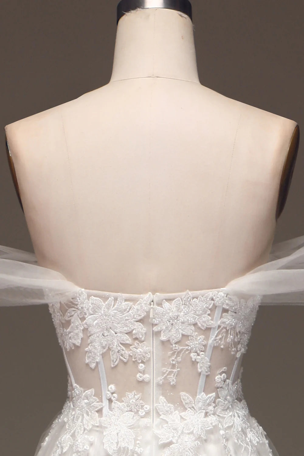 Amzcw White Off the Shoulder A Line Corset Wedding Dress with Appliques