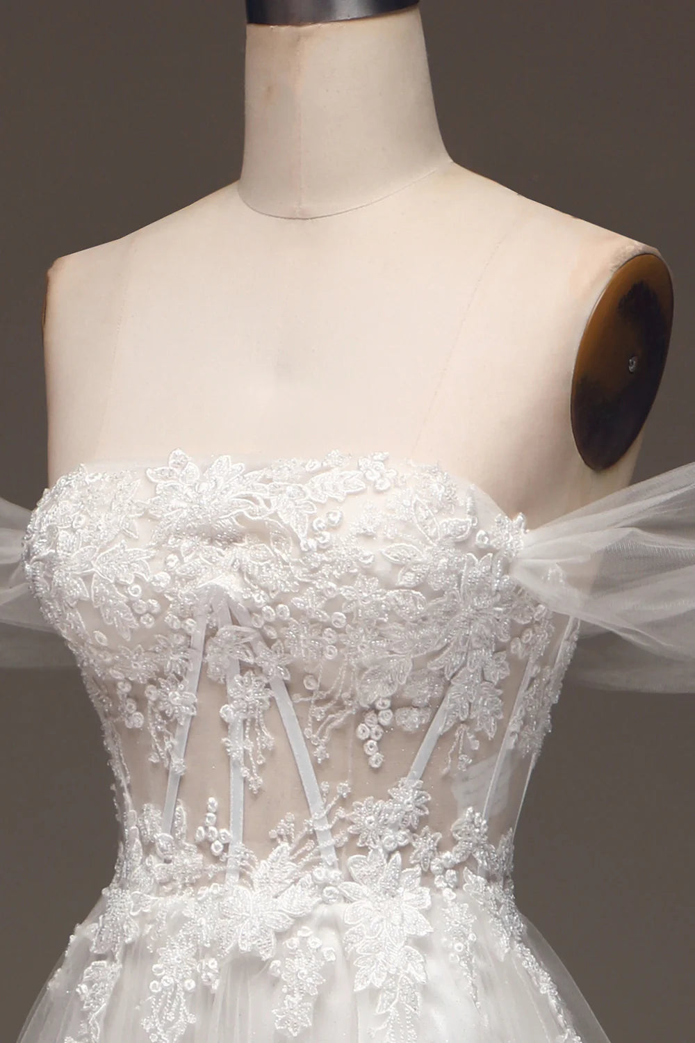 Amzcw White Off the Shoulder A Line Corset Wedding Dress with Appliques