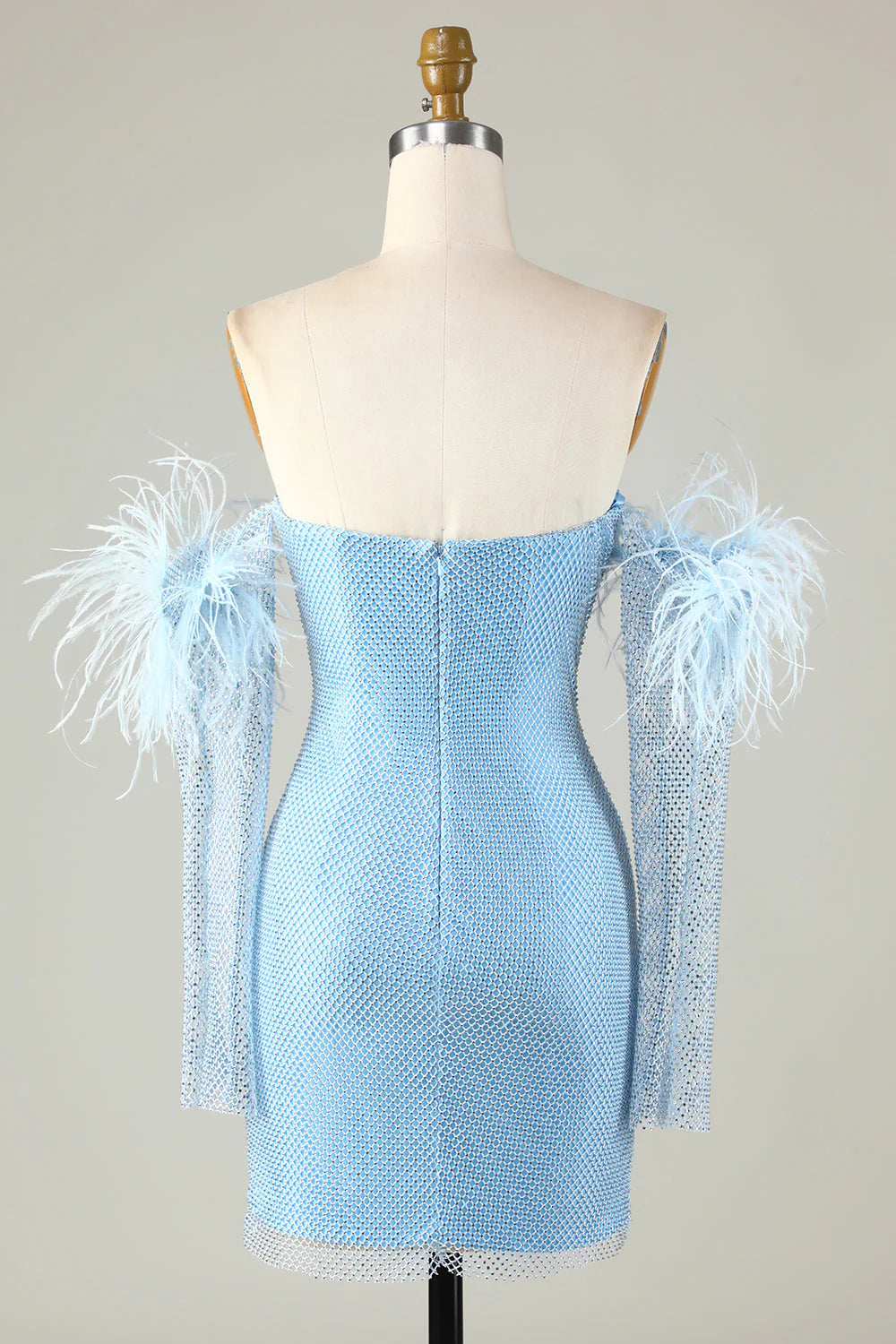Amzcw Blue Tight Beaded Short Homecoming Dress With Detachable Sleeves
