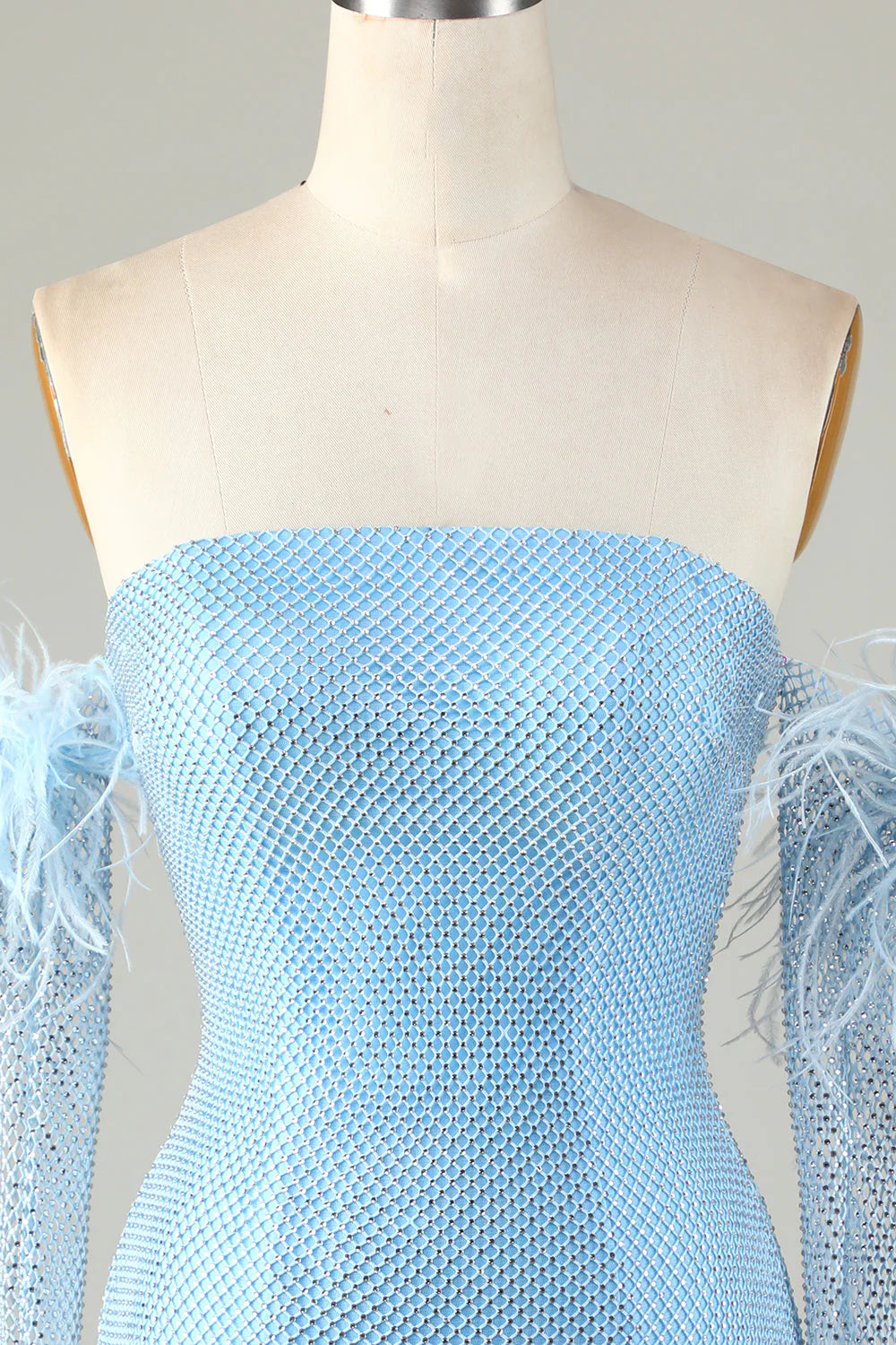 Amzcw Blue Tight Beaded Short Homecoming Dress With Detachable Sleeves