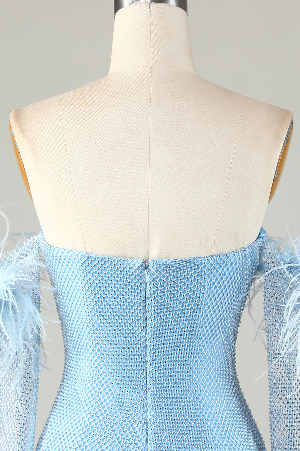 Amzcw Blue Tight Beaded Short Homecoming Dress With Detachable Sleeves