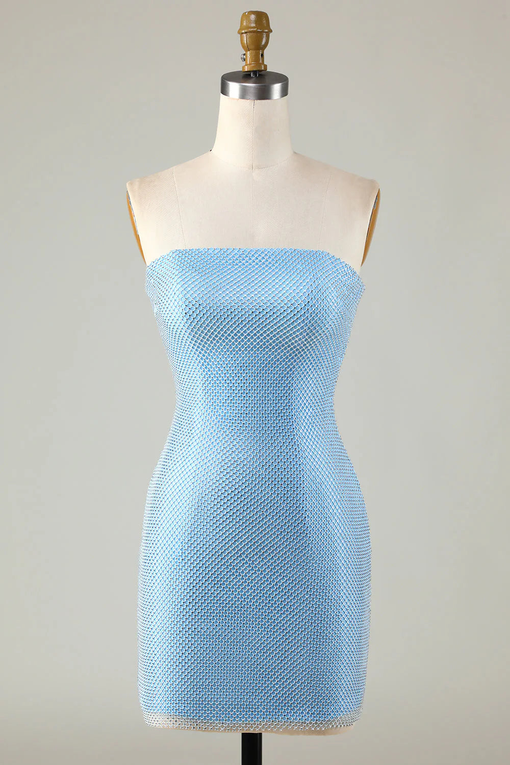 Amzcw Blue Tight Beaded Short Homecoming Dress With Detachable Sleeves