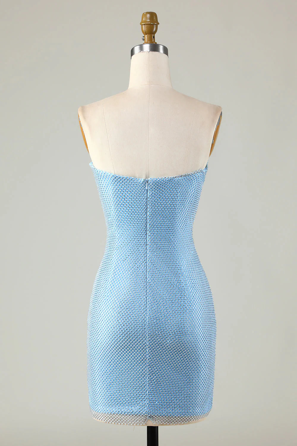 Amzcw Blue Tight Beaded Short Homecoming Dress With Detachable Sleeves