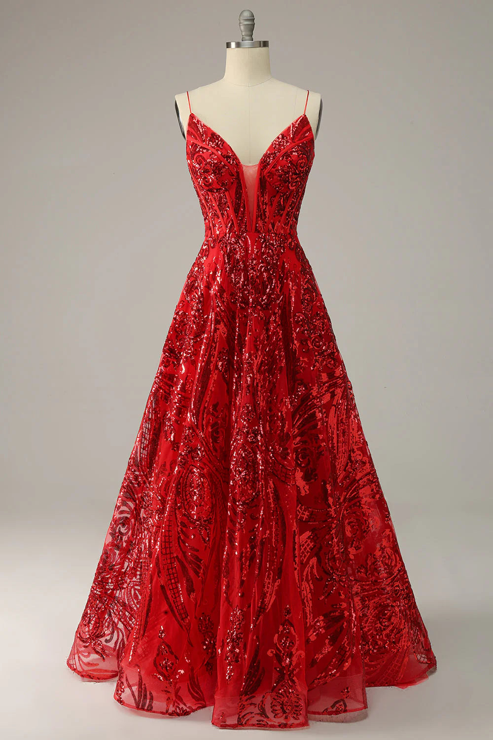 Vestido de fiesta Amzcw burdeos de corte A con tirantes finos y espalda cruzada, talla grande, con mangas largas