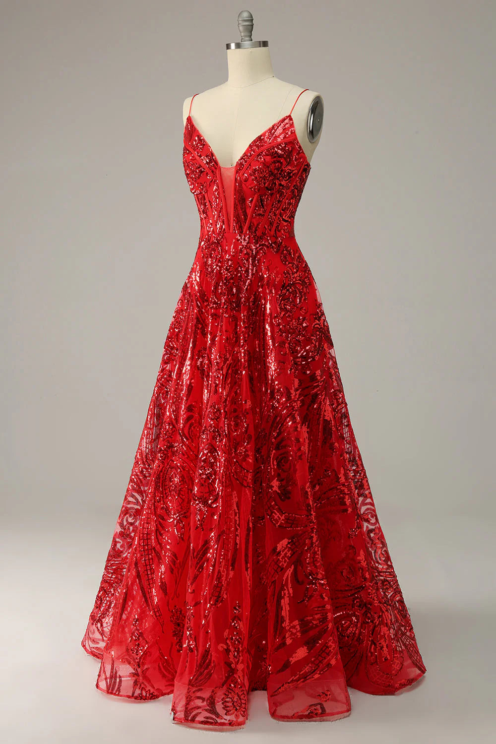 Vestido de fiesta Amzcw burdeos de corte A con tirantes finos y espalda cruzada, talla grande, con mangas largas