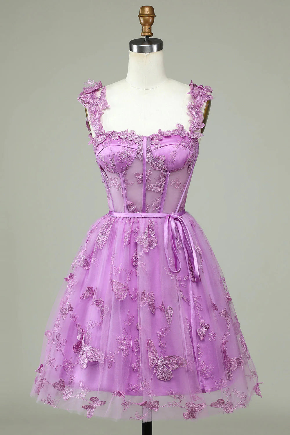 Amzcw Cute Purple A Line Corset Short Homecoming Dress with Appliques