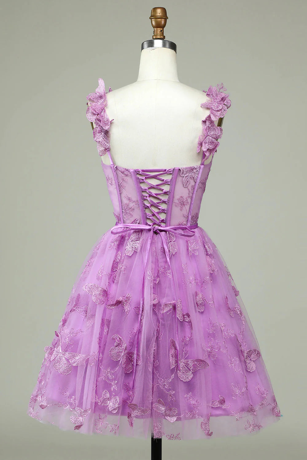 Amzcw Cute Purple A Line Corset Short Homecoming Dress with Appliques