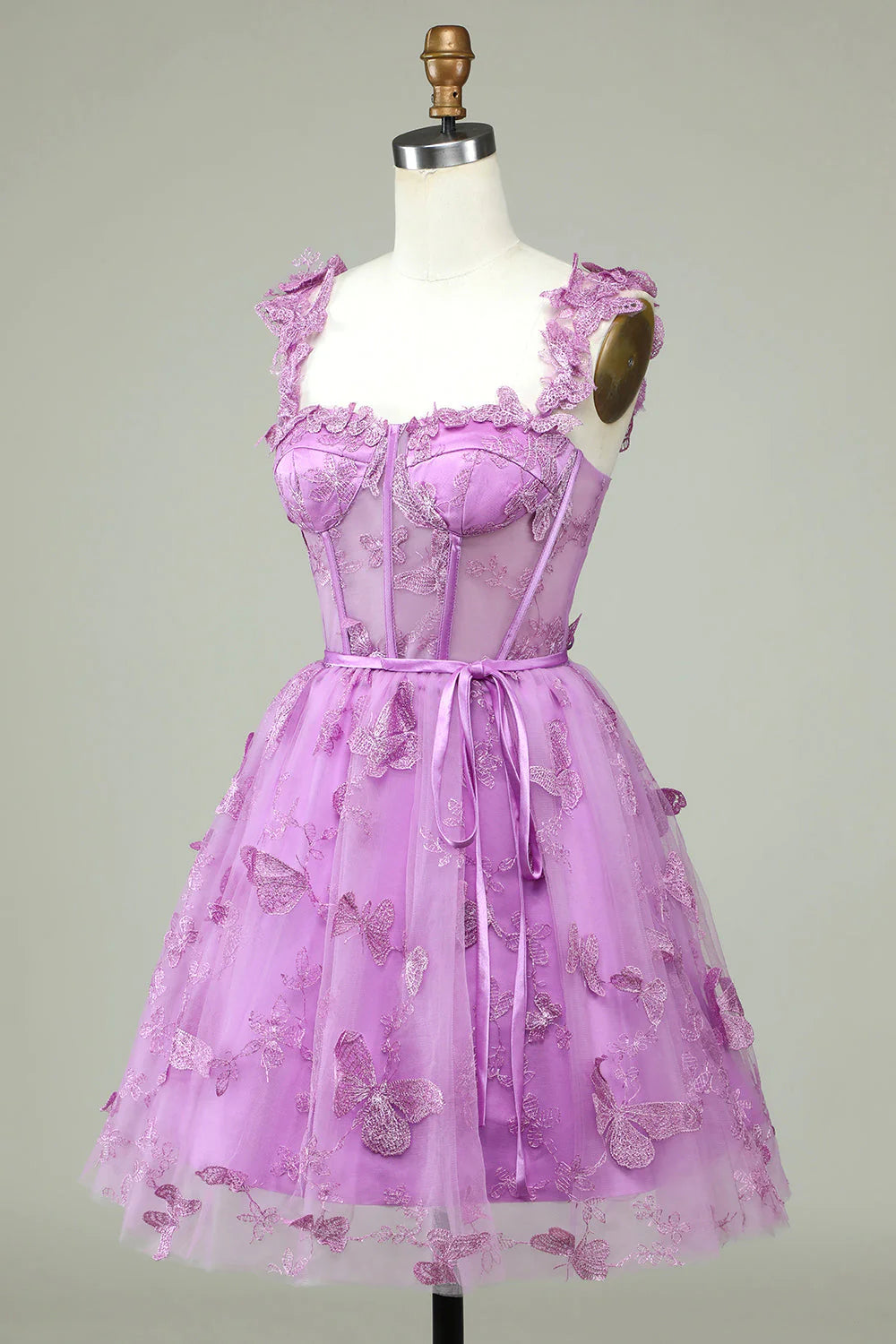 Amzcw Cute Purple A Line Corset Short Homecoming Dress with Appliques