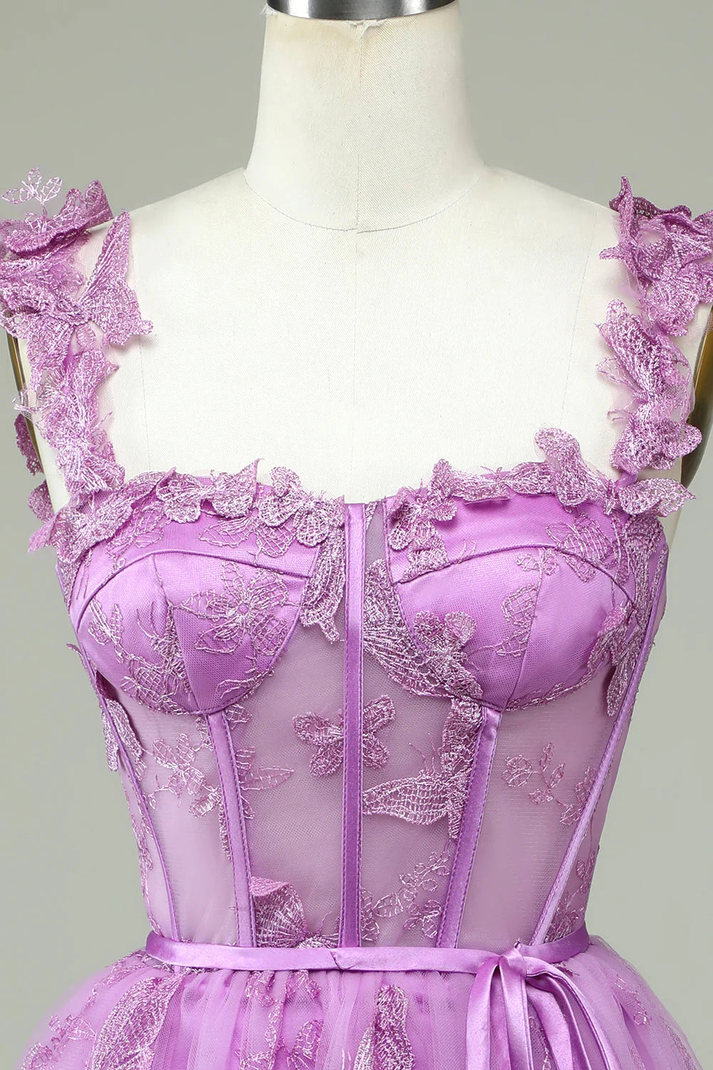Amzcw Cute Purple A Line Corset Short Homecoming Dress with Appliques