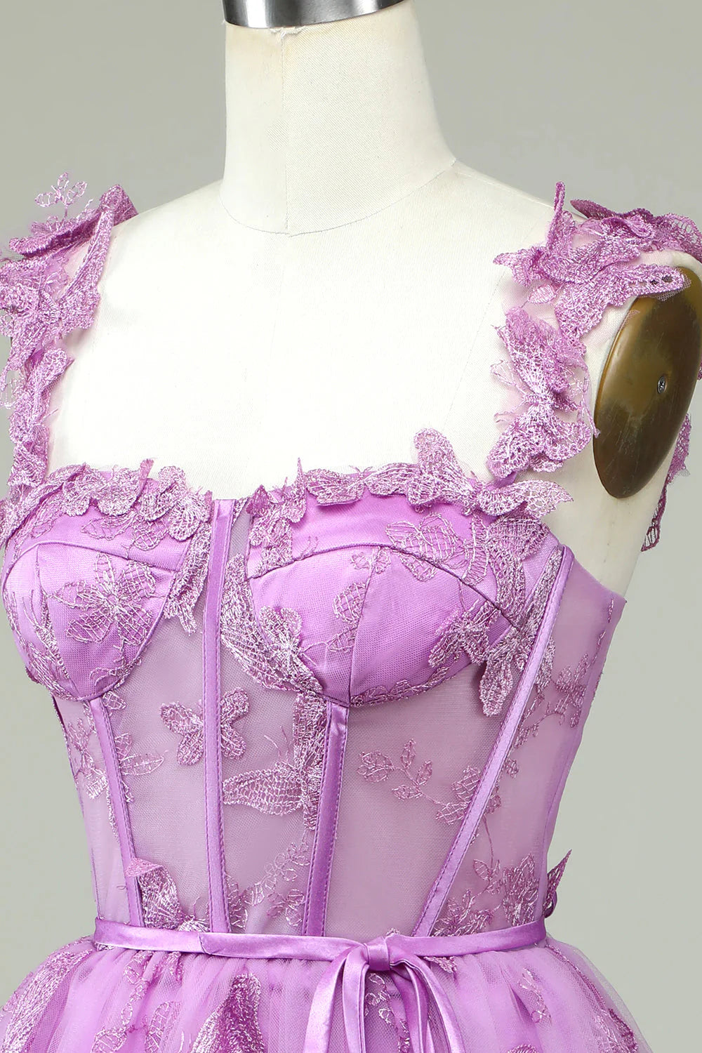 Amzcw Cute Purple A Line Corset Short Homecoming Dress with Appliques