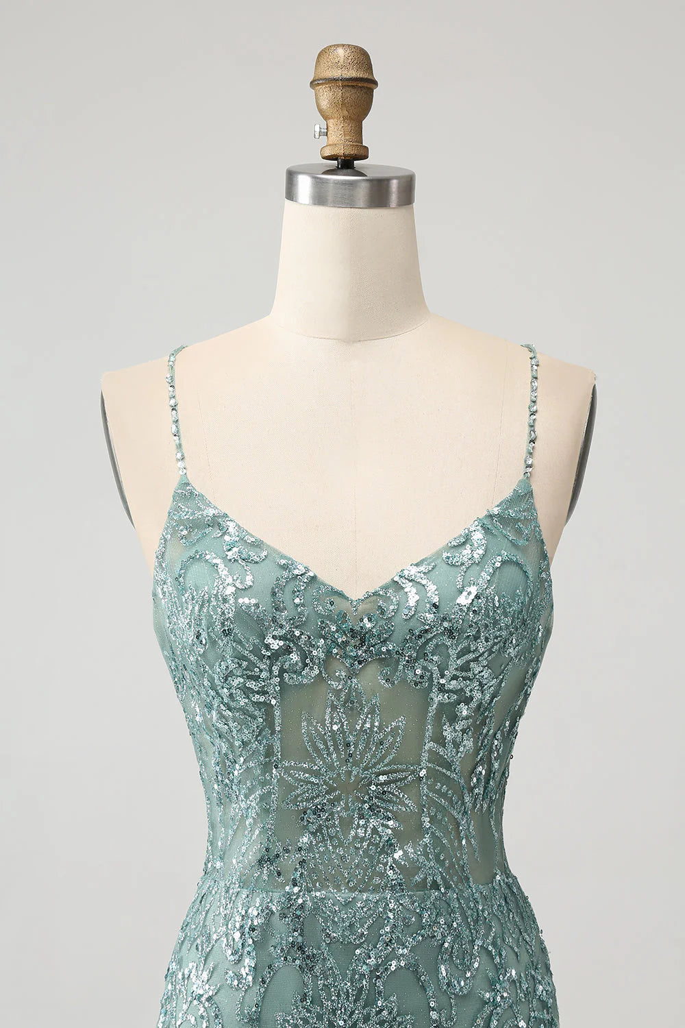 Amzcw Green Bodycon Beaded Backless Short Homecoming Dress with Criss Cross Back