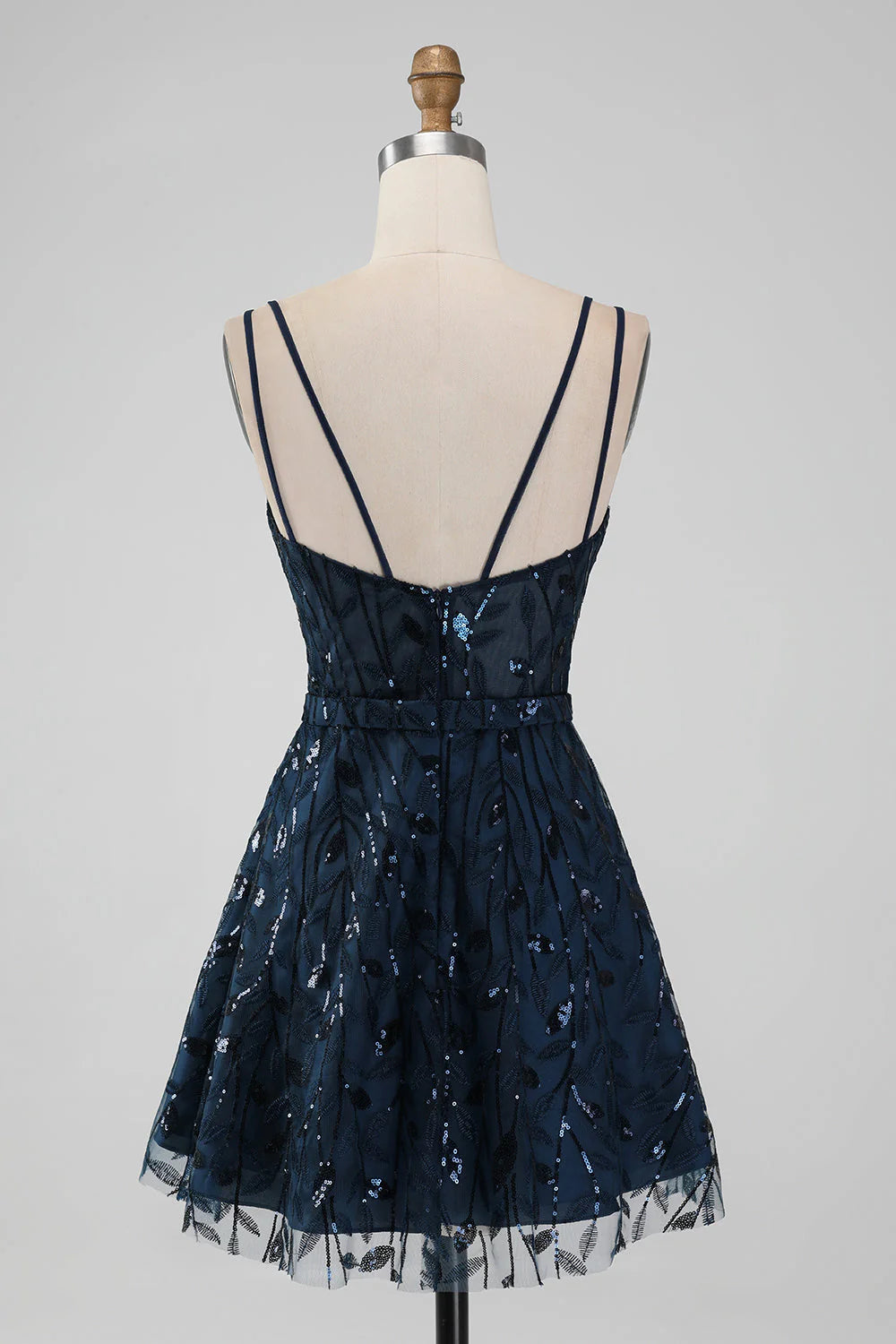 Amzcw Sparkly Navy A Line Spaghetti Straps Sequins Short Homecoming Dress