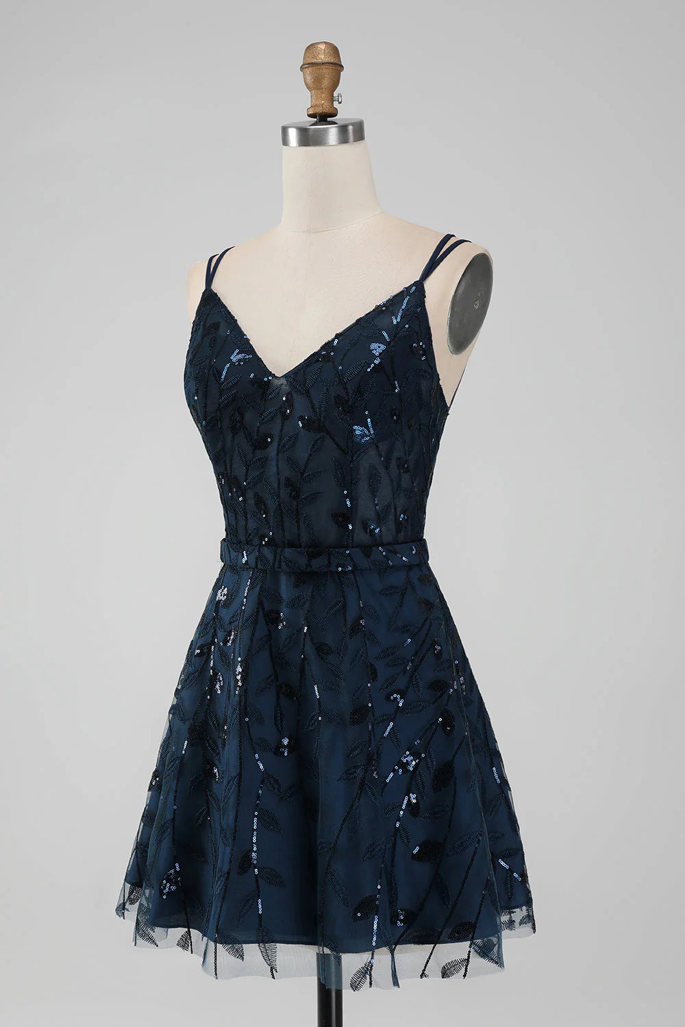 Amzcw Sparkly Navy A Line Spaghetti Straps Sequins Short Homecoming Dress