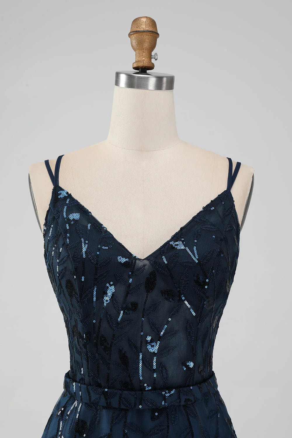 Amzcw Sparkly Navy A Line Spaghetti Straps Sequins Short Homecoming Dress