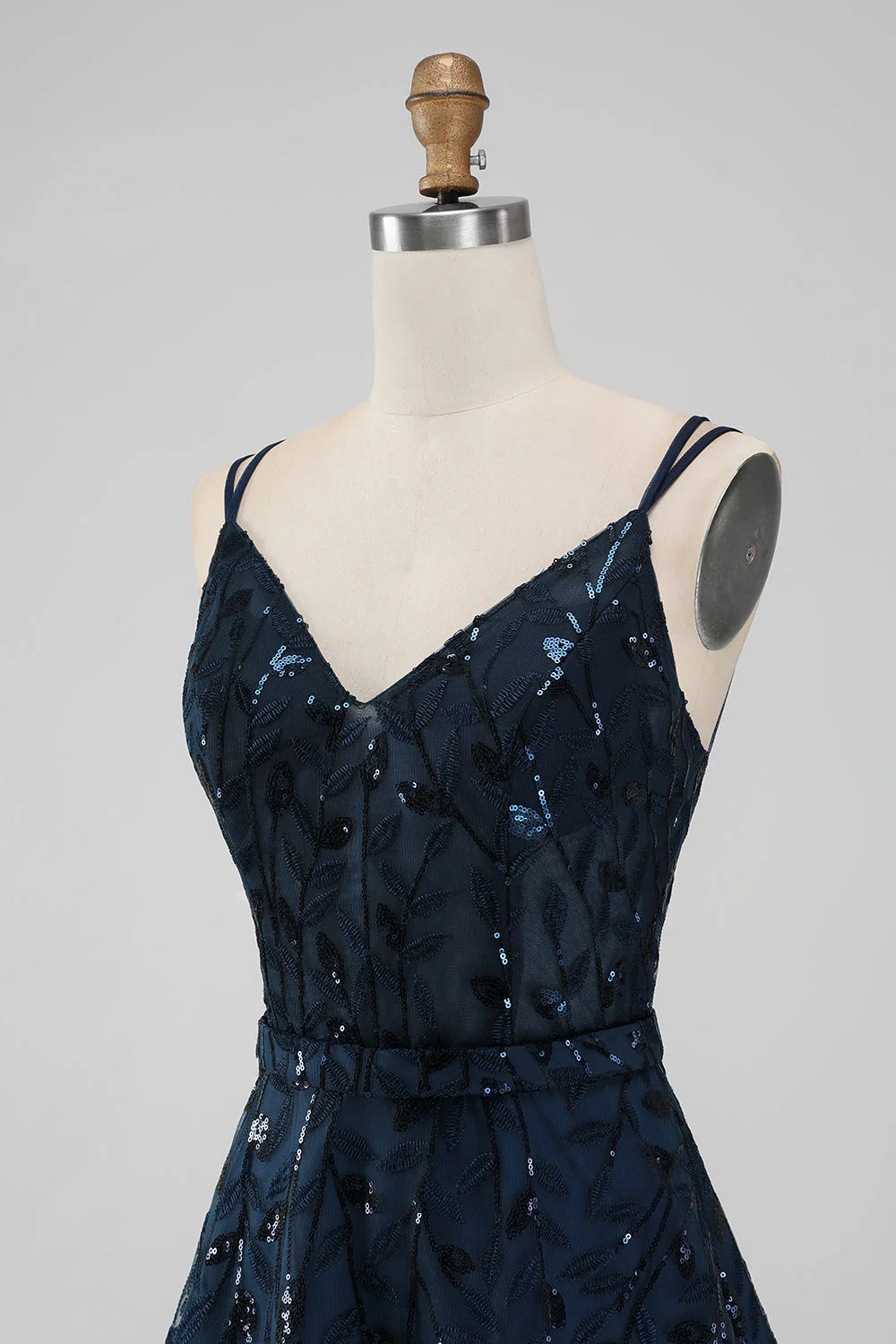 Amzcw Sparkly Navy A Line Spaghetti Straps Sequins Short Homecoming Dress