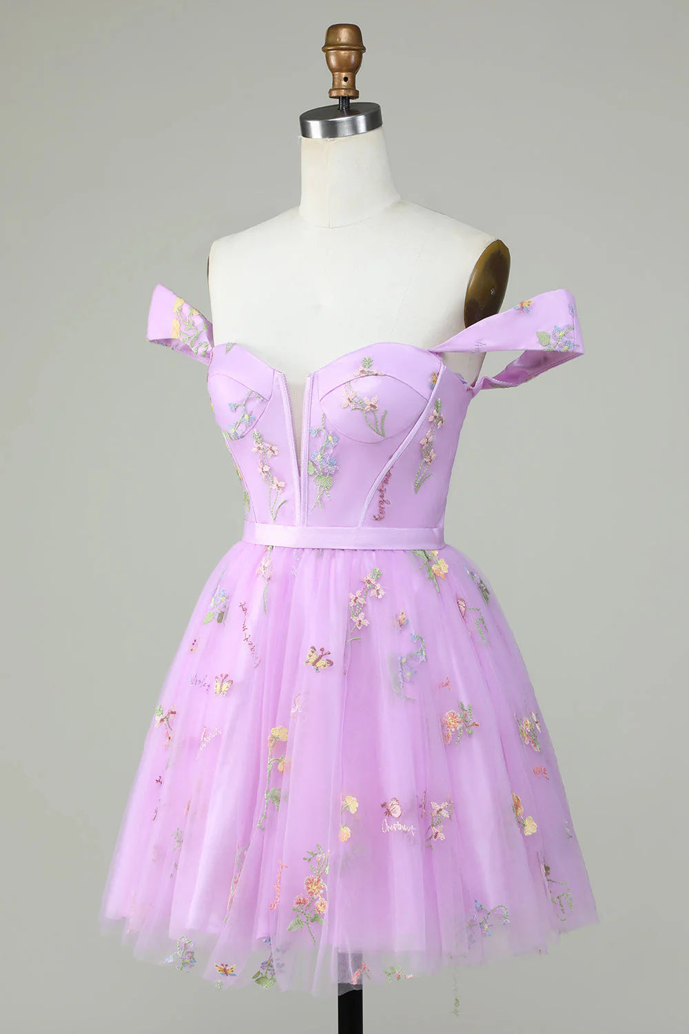 Amzcw Cute A Line Sweetheart Purple Short Homecoming Dress with Embroidery