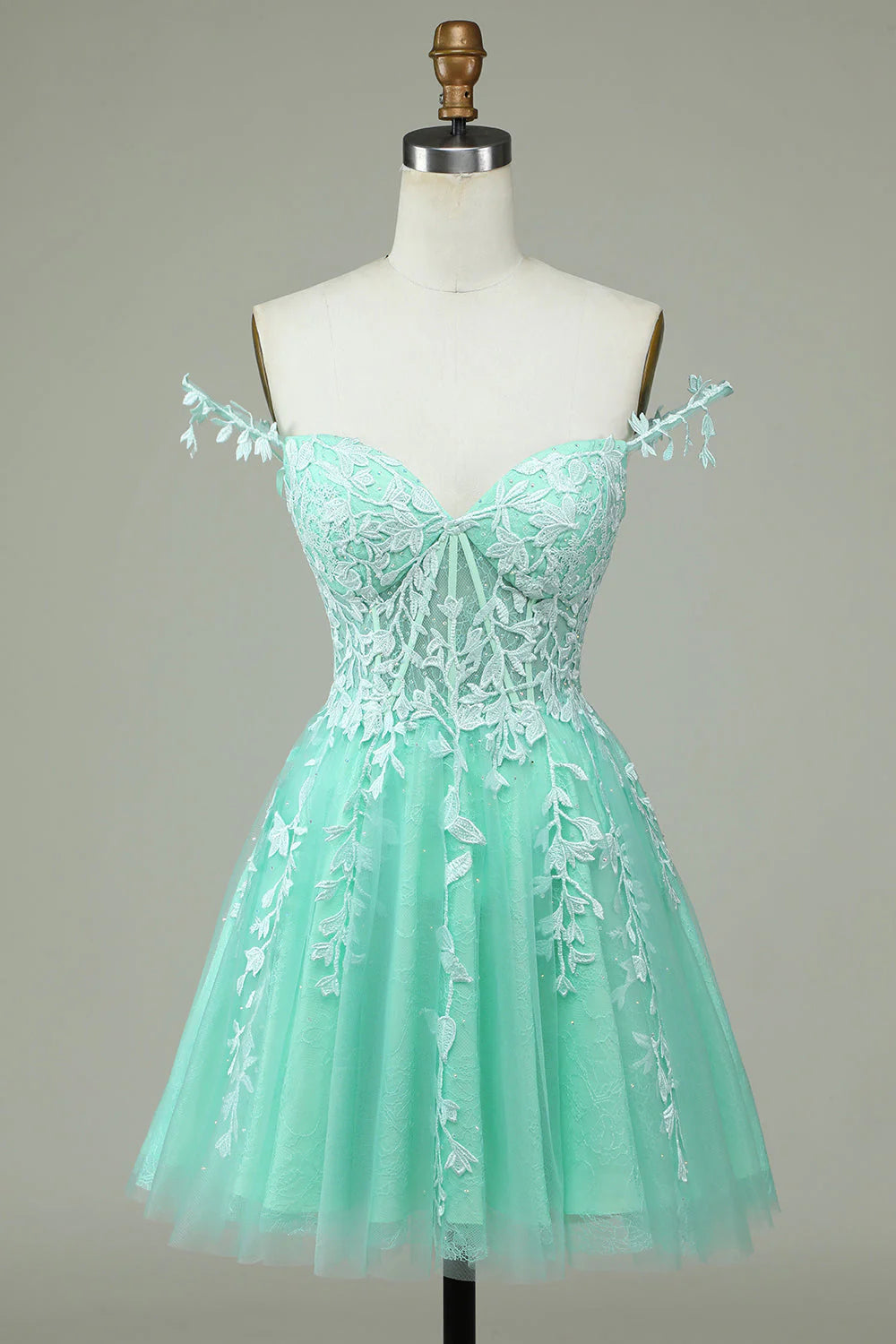 Amzcw Stylish A Line Spaghetti Straps Mint Short Homecoming Dress with Appliques