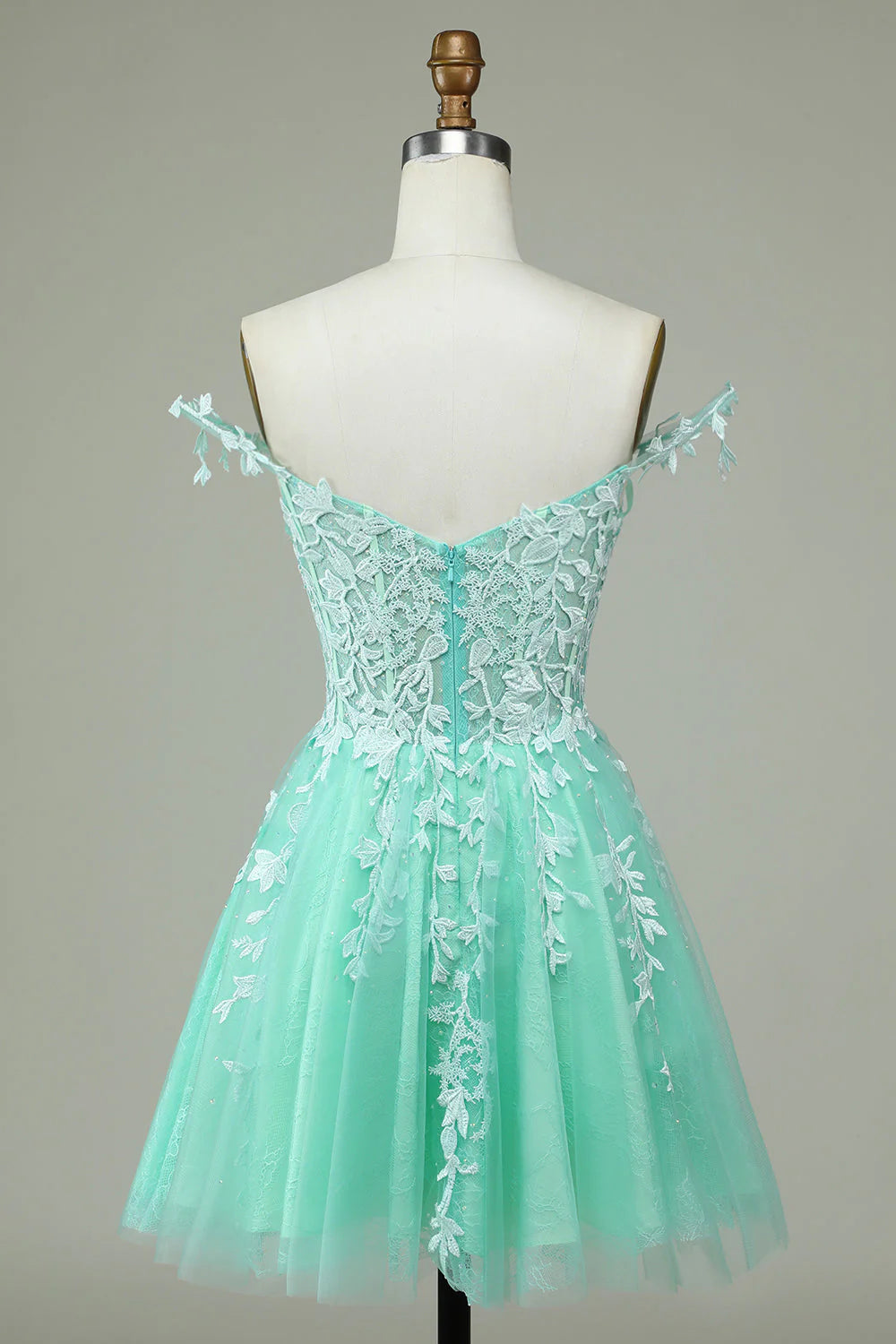 Amzcw Stylish A Line Spaghetti Straps Mint Short Homecoming Dress with Appliques
