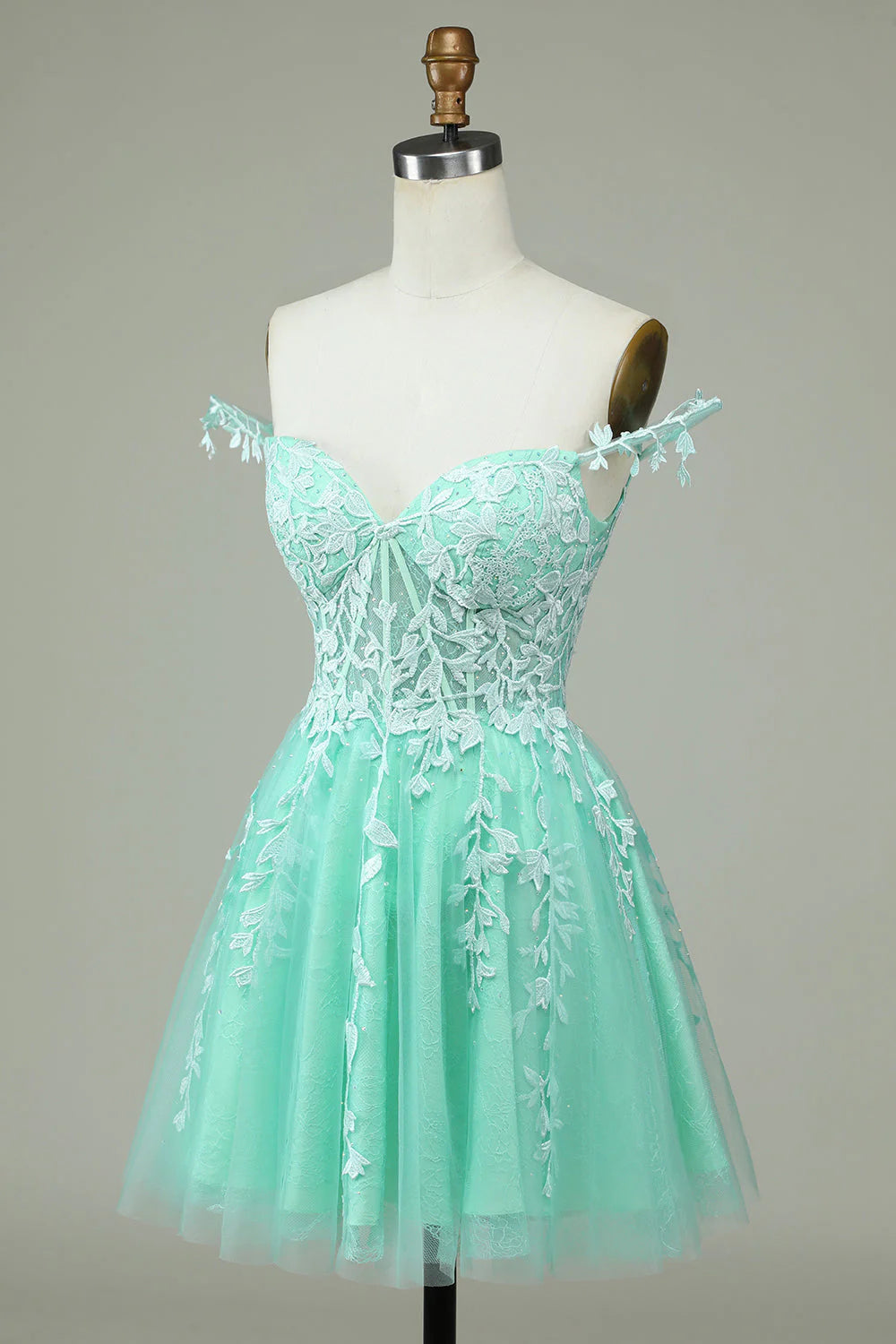 Amzcw Stylish A Line Spaghetti Straps Mint Short Homecoming Dress with Appliques