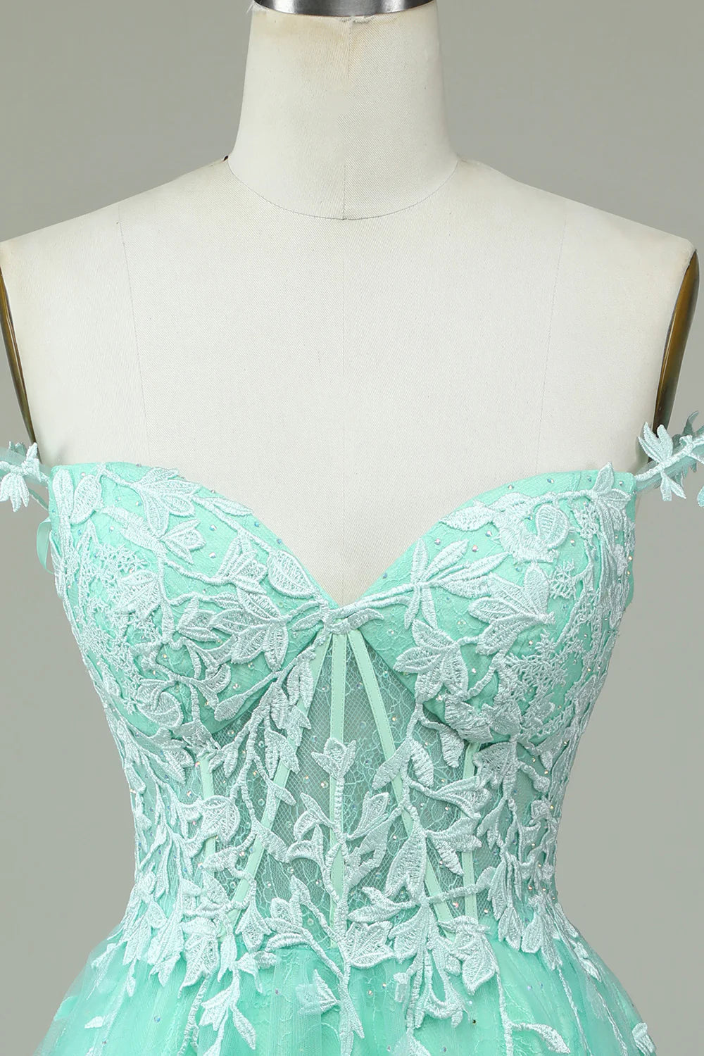 Amzcw Stylish A Line Spaghetti Straps Mint Short Homecoming Dress with Appliques