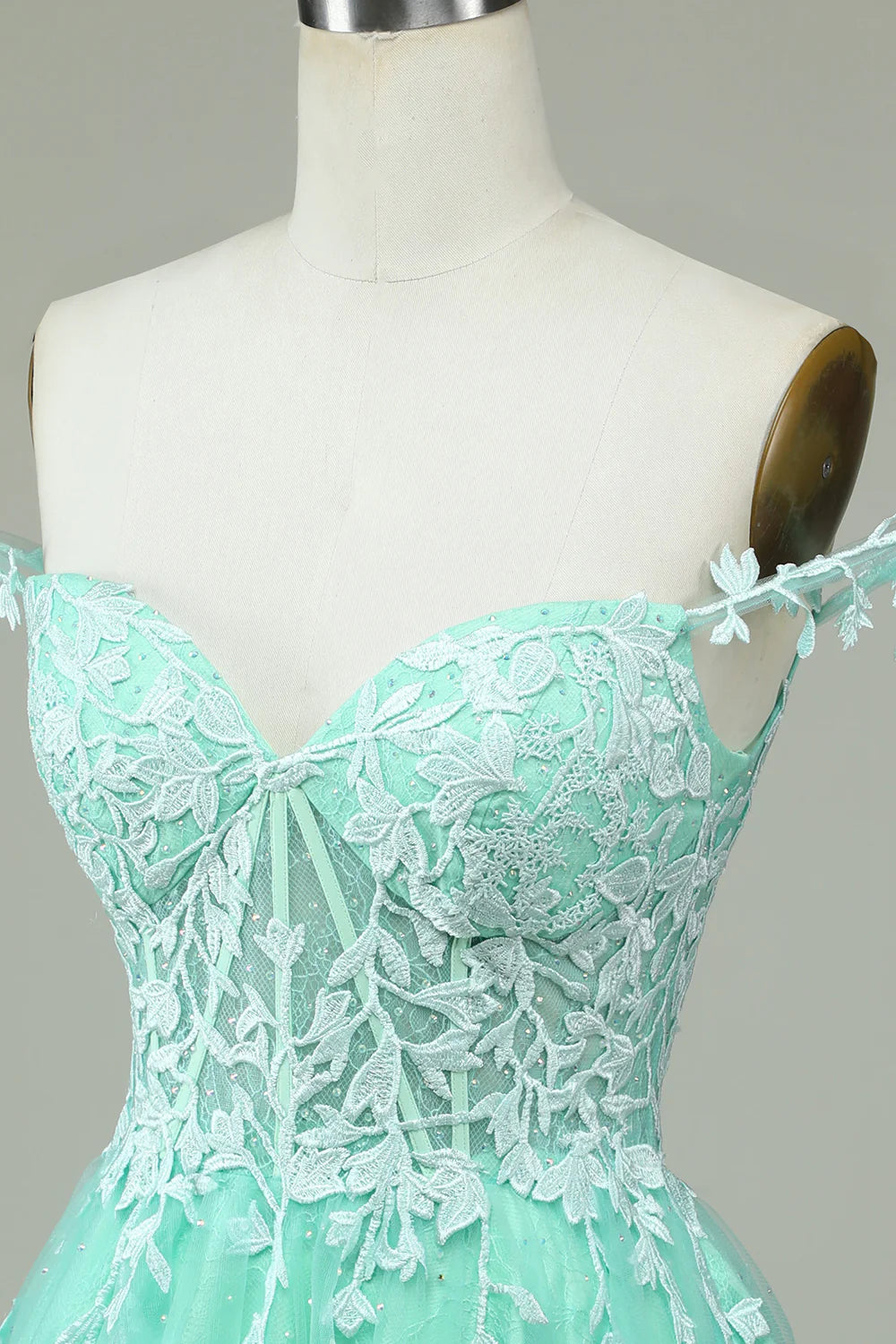 Amzcw Stylish A Line Spaghetti Straps Mint Short Homecoming Dress with Appliques