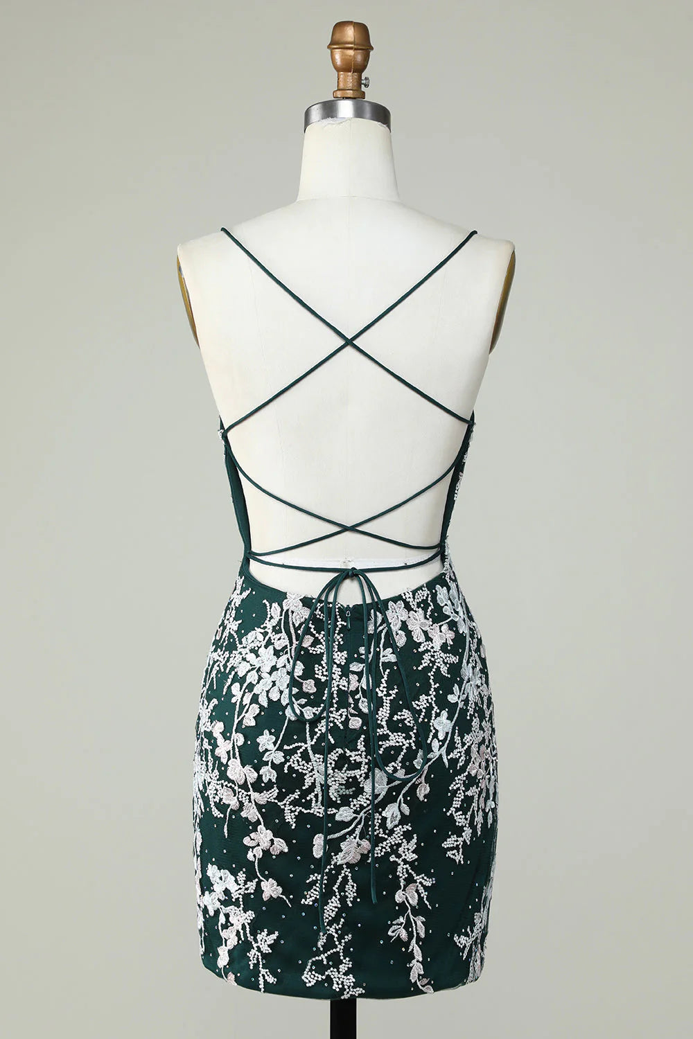 Amzcw Dark Green Bodycon Spaghetti Straps Homecoming Dress With Appliques