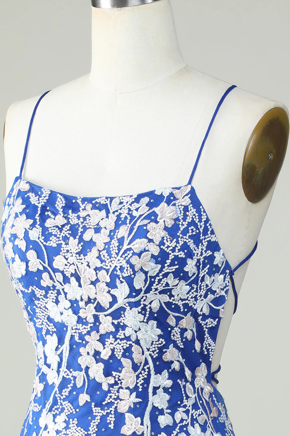 Amzcw Royal Blue Bodycon Spaghetti Straps Short Homecoming Dress With Appliques