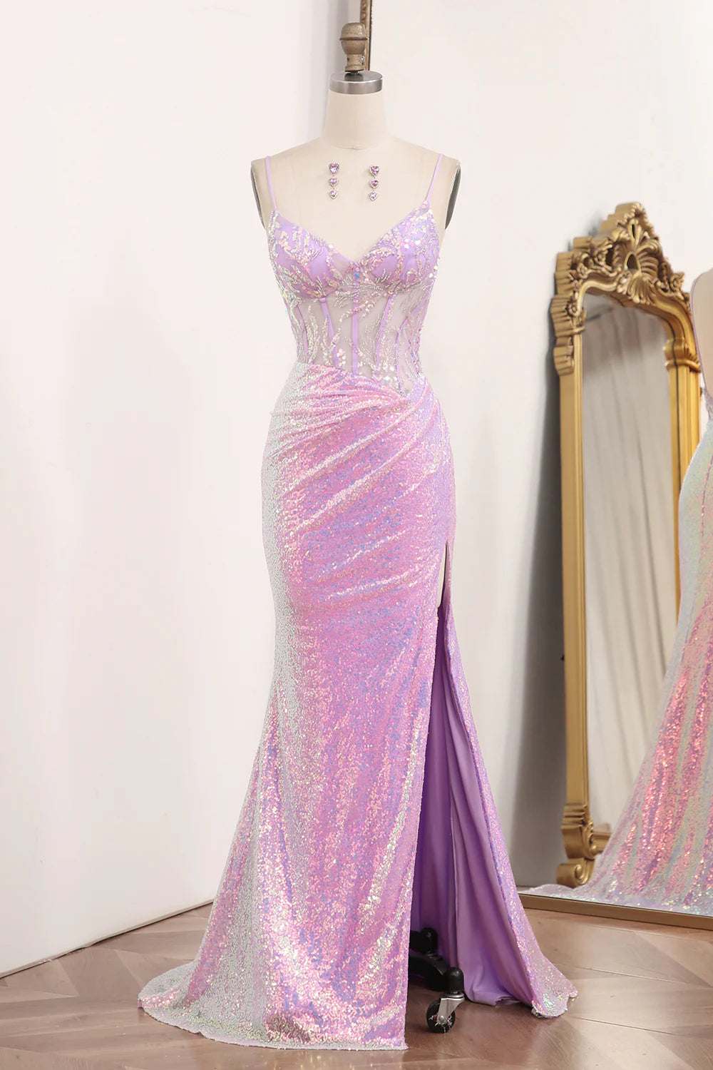 light purple corset prom dress Lavender Purple Long Prom Dress with Sheer Corset Lavender / 00