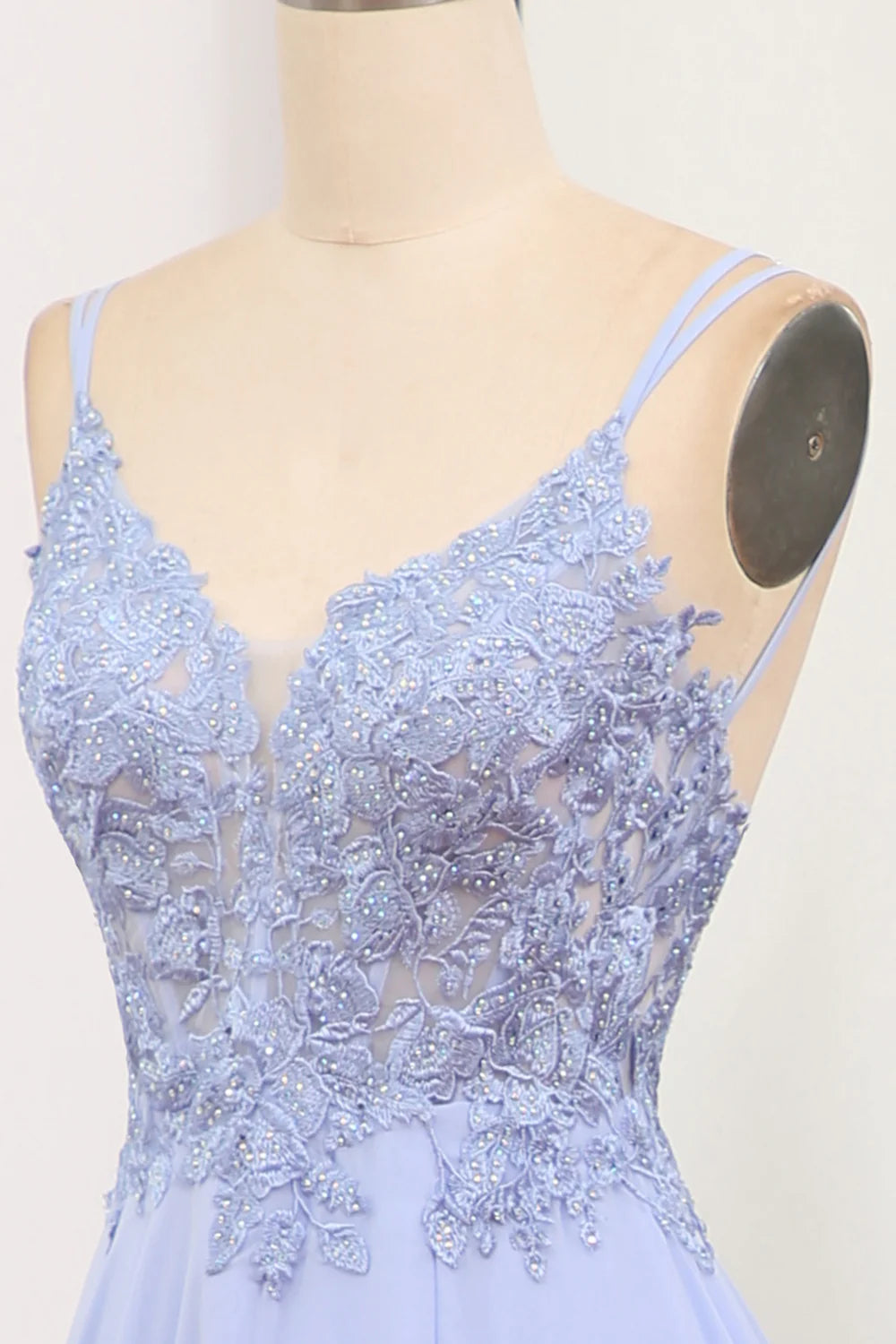 Amzcw Lavender A Line Spaghetti Straps Backless Long Prom Dress With Slit prom dresses with long sleeves