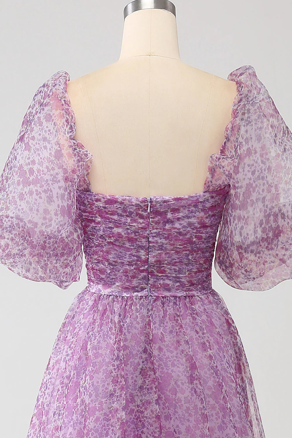 Amzcw A-Line Square Neck Purple Corset Prom Dress with Half Sleeves