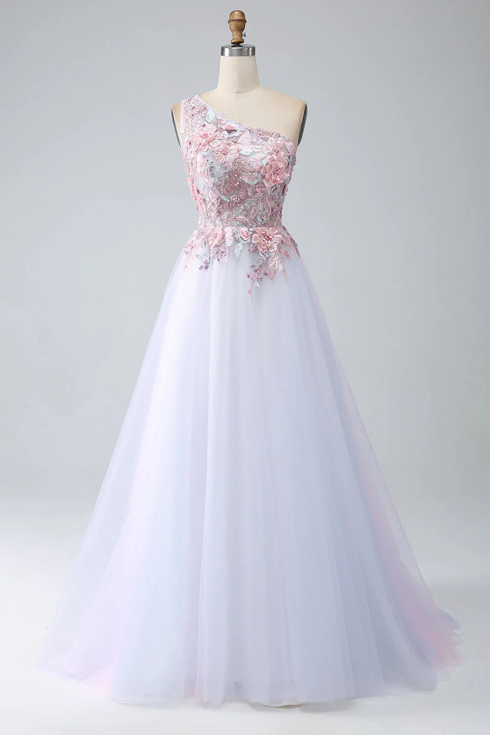 Amzcw A-Line One Shoulder Pink Prom Dress with Appliques