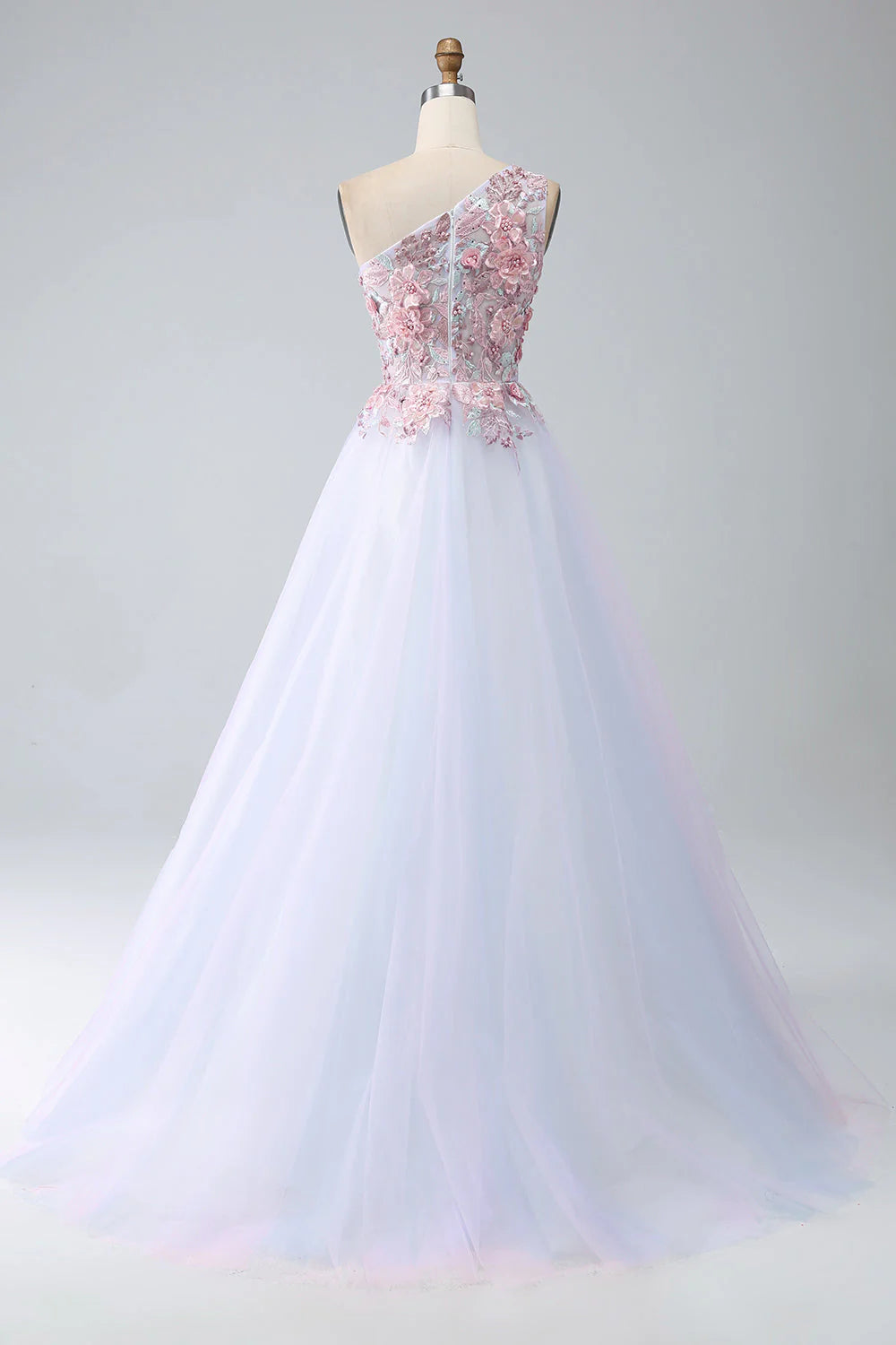 Amzcw A-Line One Shoulder Pink Prom Dress with Appliques