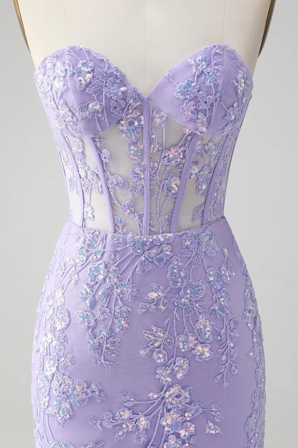 Amzcw Classy Lilac Bodycon Sweetheart Corset Short Homecoming Dress with Sequins