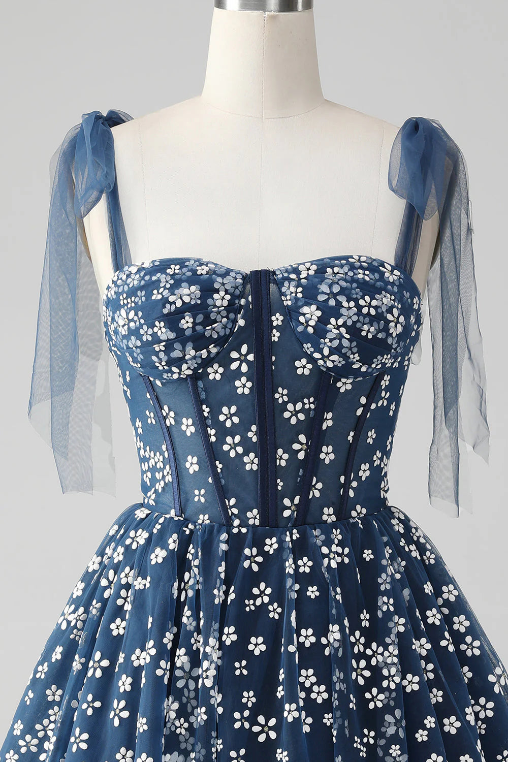 Amzcw Cute A Line Spaghetti Straps Print Corset Navy Short Homecoming Dress